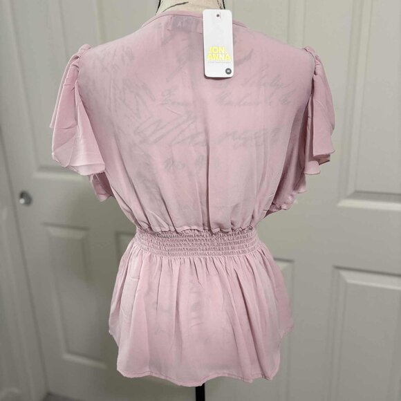 Brand New Women's Sheer Pink Blouse with Ruffled Sleeves Size M - Picture 5 of 7